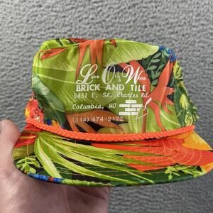 Vtg Nissin Floral Rope Hat Lake of the Woods Brick & Tile Snapback Cap 80s 90s